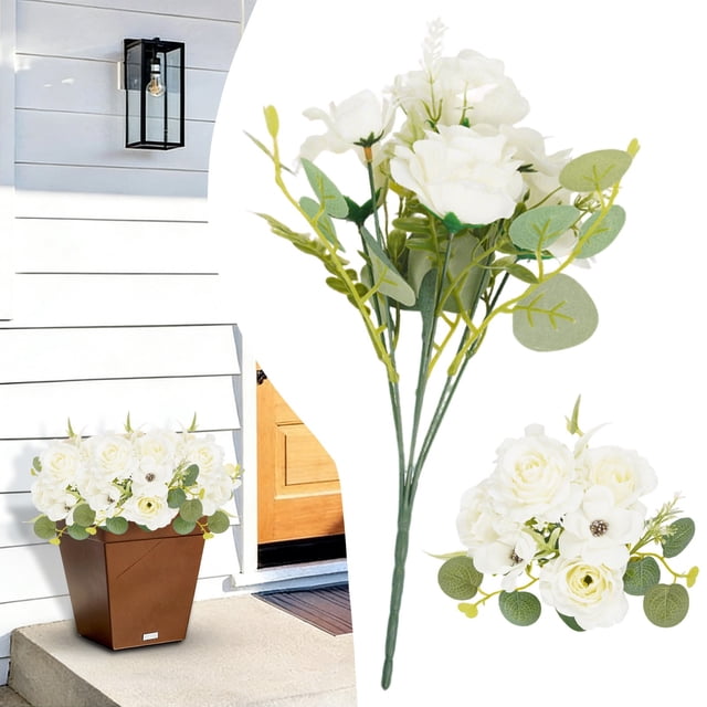 Artificial Bridal Bouquet 7 Head - Simulation Roses for Wedding, Home, Bedroom Decoration, White, 1 Pack
