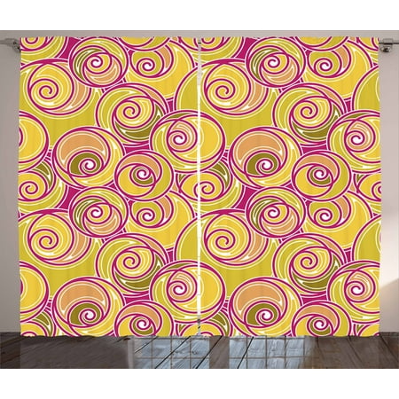 Grunge Curtains 2 Panels Set Ornate Abstract Curlicues Vibrant Oval Grunge Curtains 2 Panels Set Ornate Abstract Curlicues Vibrant Oval Shaped Nostalgic Retro Window