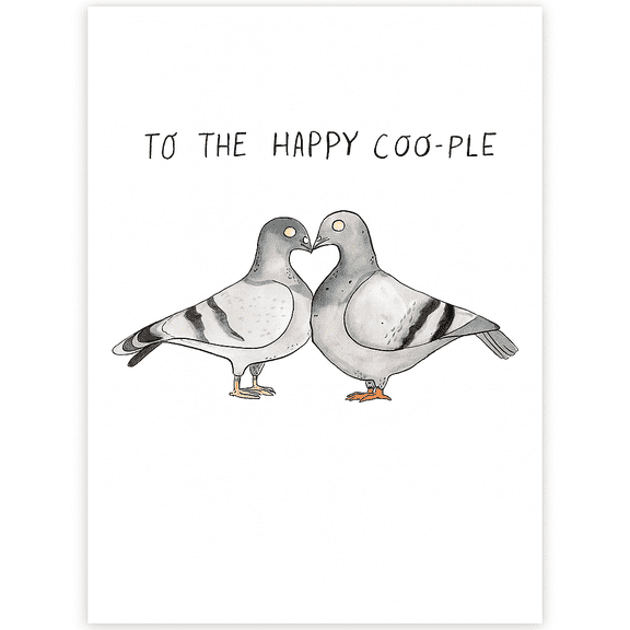 Cute Pigeon Couple Greeting Card – "To the Happy Coo-Ple" Design – Envelope Included, Blank Inside – Perfect for Weddings, Anniversaries, or Love Notes