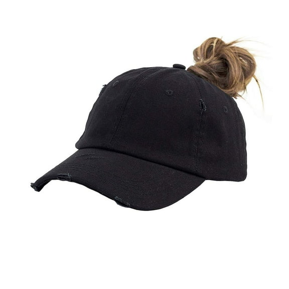 Ponytail Baseball Hat Distressed Retro Washed Womens Twill