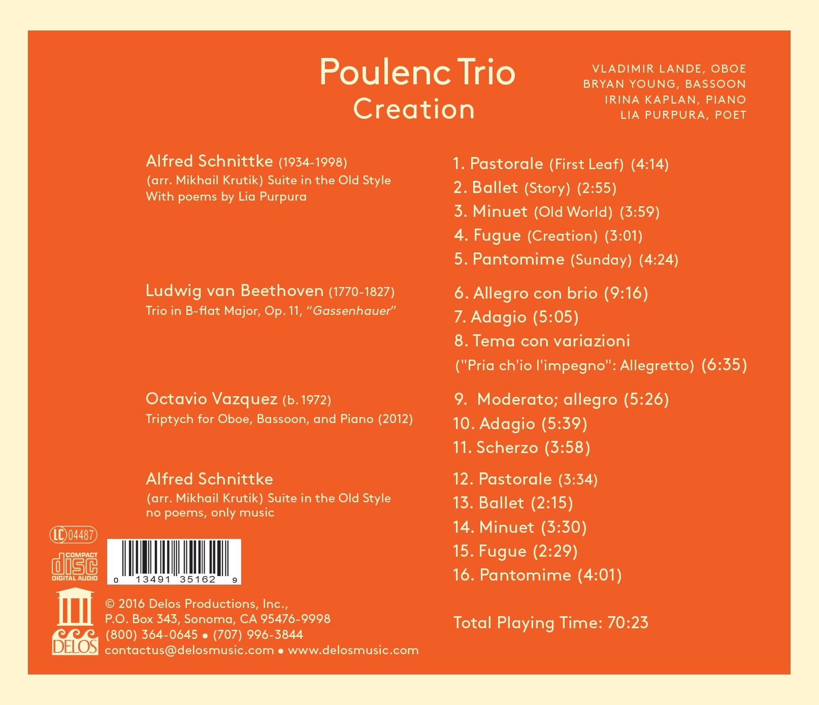 Beethoven / Schnittke / Vazquez / Poulenc Trio - Creation - Music & Performance - CD