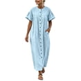 thumbnail image 2 of Aimik Womens Long Maxi Dress Button Down Short Sleeve Baggy Shirt Dress with Pockets Loose Comfort Dress for Summer Beachwear, 2 of 6