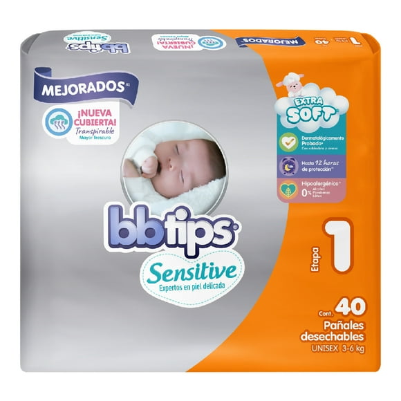 Pañales Bbtips Sensitive talla 1 recién nacido unisex 40 piezas