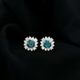 thumbnail image 3 of Rosec Jewels 3/4 CT London Blue Topaz and Diamond Halo Stud Earrings for Women, 925 Sterling Silver, 3 of 7