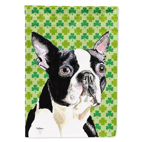 Boston Terrier St. Patrick's Day Shamrock Portrait Flag Canvas House Size