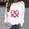thumbnail image 2 of Fartey Women Breast Cancer Shirts Cute Pink Ribbon Heart Print Crew Neck Tshirt Inspirational Long Sleeve Blouses Cancer Survivor Gift Tops White S, 2 of 5