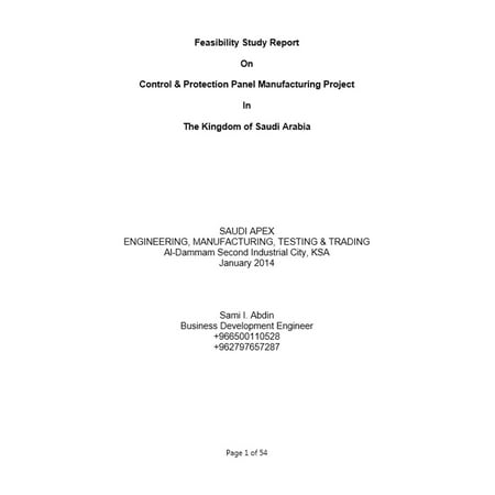 Feasibility Study Report on Control & Protection Panel Manufacturing in the Kingdom of Saudi Arabia - (The Best Way To Invest $1000)
