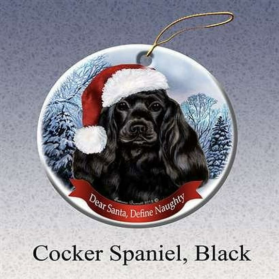 Holiday Pet Gifts Cocker Spaniel Black Santa Hat Dog Porcelain Ornament