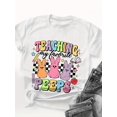 thumbnail image 1 of Women's Easter "Teaching My Favorite Peeps" Graphic T-Shirt - Short Sleeve Crew Neck Casual Top with Colorful Bunny Design, Perfect for Spring & Summer, Casual Summer Tee | Casual Crew Neck | Nontran, 1 of 6