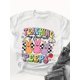 thumbnail image 1 of Women's Easter "Teaching My Favorite Peeps" Graphic T-Shirt - Short Sleeve Crew Neck Casual Top with Colorful Bunny Design, Perfect for Spring & Summer, Casual Summer Tee | Casual Crew Neck | Nontran, 1 of 6