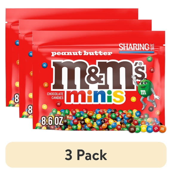 (3 pack) M&M's Minis Peanut Butter Milk Chocolate Candy, Sharing Size - 8.6 oz. Bag