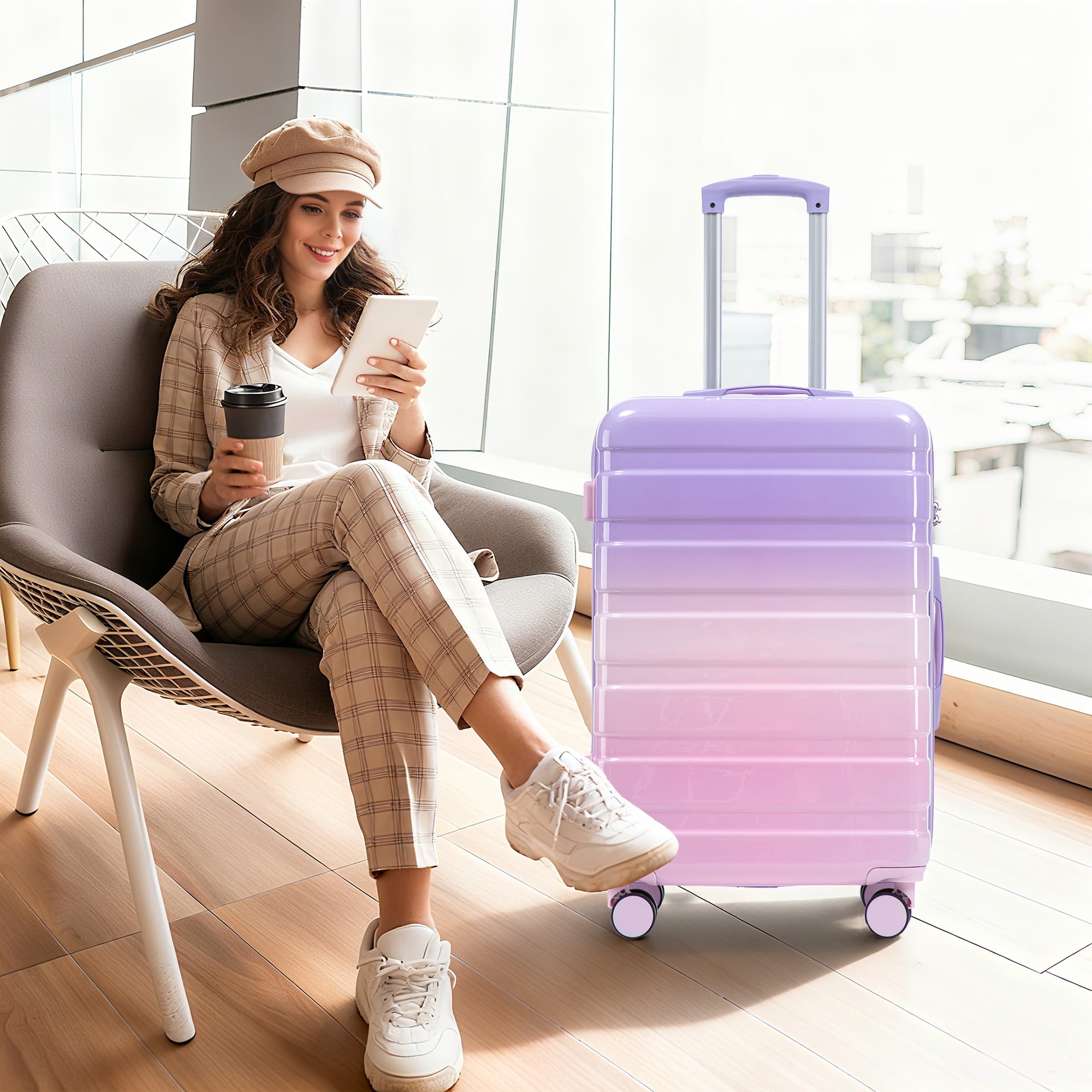 3 Piece Luggage Set PC Spinner Wheel(20”/24”/28”) - Gradient Color, Carry-On Suitcase, Lightweight & Durable with Combination Lock