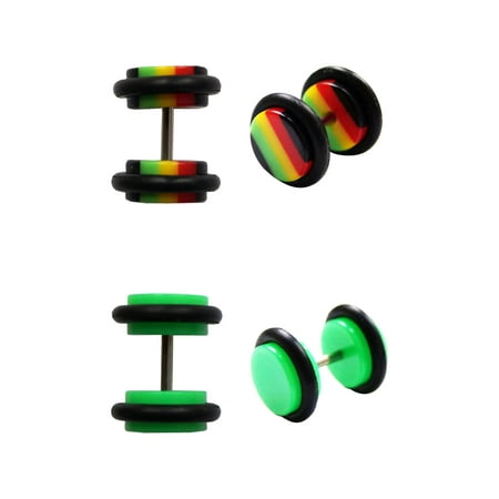 Steel and Acrylic Illusion Plug Set, Rasta and Green