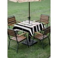 thumbnail image 4 of Outdoor Tablecloth with Umbrella Hole for Patio/Picnic/Party/Camping, Black White Striped Waterproof Table Cloth Square Cover Washable, Baseball Stripes Farmhouse Art (60"x 60"), 4 of 8