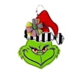 thumbnail image 1 of Corona de Navidad, decoración de placa colgante de puerta de Grinch, corona de signo de bienvenida de Grinch, decoración de granja de madera, 1 of 2
