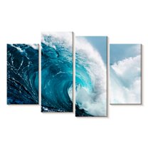 Elephant Stock Raw Ocean Waves Wall Art - Horizontal Multi Panel Canvas - Living Room Wall Decor - Beach Multi Panel - Teal And Blue Decor - 84" x 54"