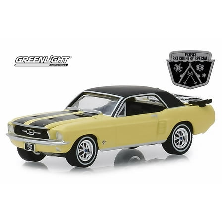 1967 Ford Mustang Coupe with a Pair of Skis, Yellow with Black - Greenlight 30007/48 - 1/64 scale Diecast Model Toy Car