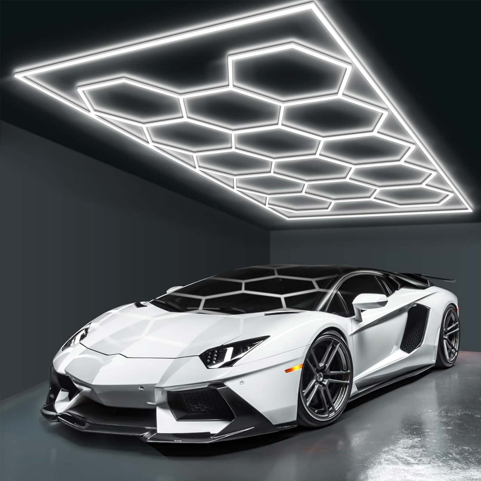 Hexagon Garage Light: Higher Brightness 720W 86400 Lumens Hexagon Led Garage Light with Rectangle Frame 6500K for Garage, Basement, Warehouse, Auto Beauty Shop, Car Detailing Shop etc