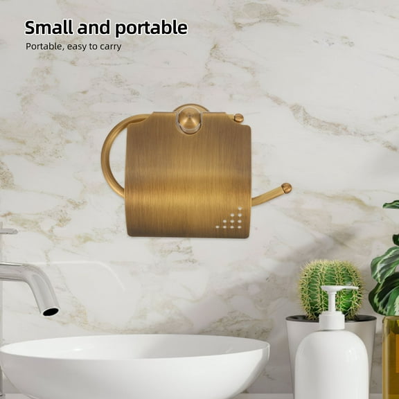 GARVALON 1Pack Antique Brass Toilet Paper Holder Shelf Wall Mount Waterproof Cover 7.1x7.5x3.3in