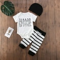 thumbnail image 3 of One opening Infant Baby Boy Clothes  Little Brother Letter Print Bodysuit + Pants + Hat 3Pcs Outfit Set, 3 of 6