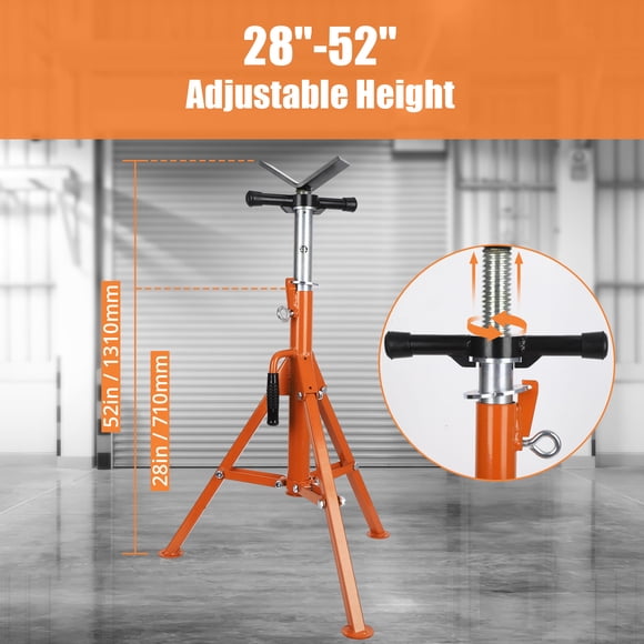 Heavy Duty Adjustable Pipe Jack Stand – 2500 lbs Capacity, 28-52" Height, Carbon Steel, V-Head, Folding Portable Legs, Triangular Base, Anti-Slip Handle, Orange – 2500BLS*1pc-Orange