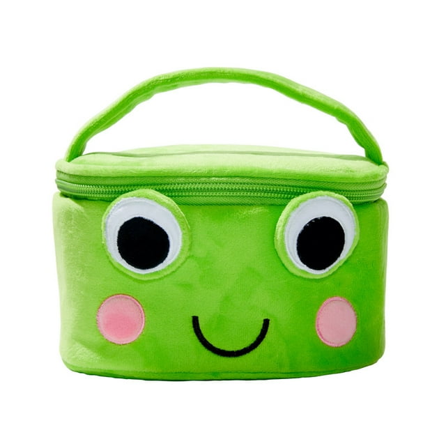 Claire's Fuzzy Cosmetics and Accessories Case Green Frog, with zipper closure and handle