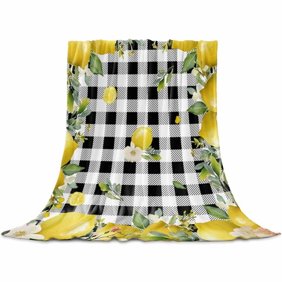 Flannel Throw Blanket for Couch Sofa Bed,Rustic Lemon Leaf Flower Soft Cozy Warm Fuzzy Blanket 30x40in