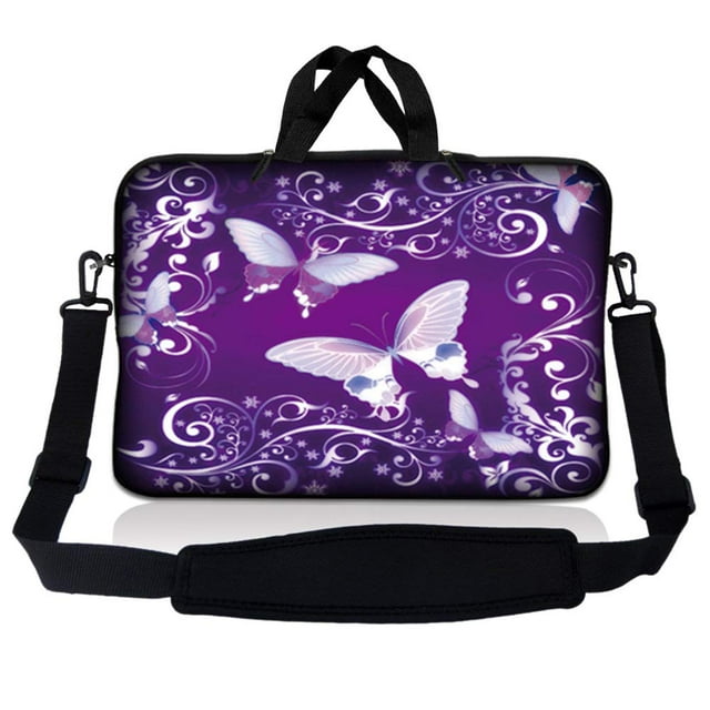Sac Pochette pour Ordinateur Portable en Néoprène 10-11,6 Pouces, Étui de Transport avec Poignée et Bandoulière Ajustable - Papillon Violet