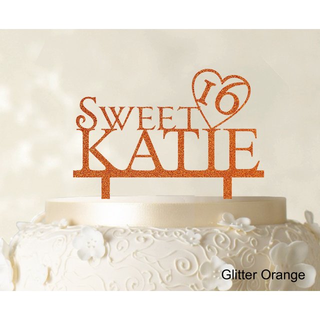 Personalized Birthday Cake Topper Glitter Orange Cake Topper Color Option Available 5-7 Inches Wide