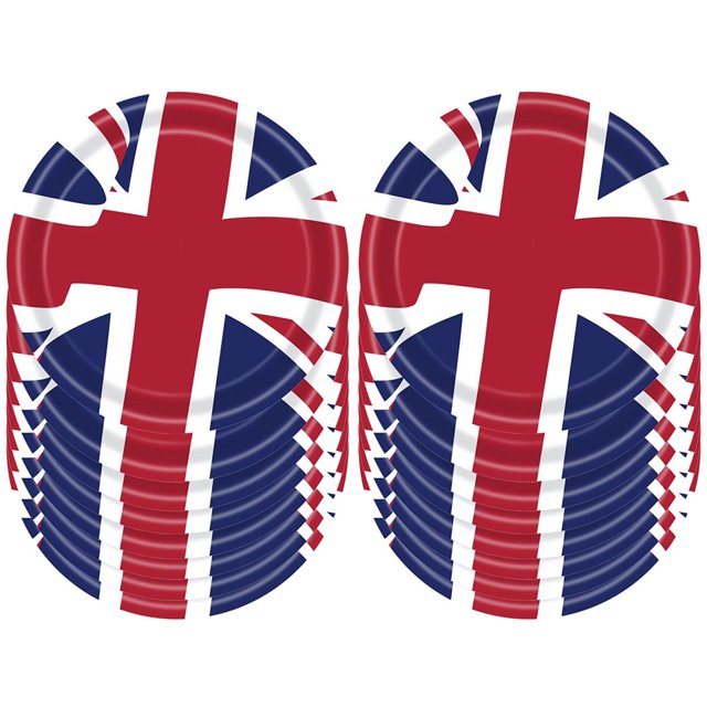 AMERTEER Union Jack Tableware Tablecloth/Paper Plates/ Napkins / Cups / Spoons / Fork / Triangle Flags Banner Dinnerware ,2 tablecloths