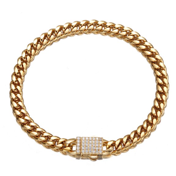 Hip Hop Jewelry 6mm-14mm Any Length 316L Stainless Steel Crystal Buckle Fashion Women Men's Miami Chain Bangle Bracelet