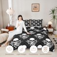 thumbnail image 3 of Homewish Skull Flowers Plaid Full Size Comforter Sets,Gothic Halloween Bedding Comforter Set,Black White,Black Reversible,3-Piece,1 Comforter and 2 Pillowcases, 3 of 7