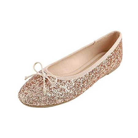 

Feversole Women s Sparkle Memory Foam Cushioned Colorful Shiny Ballet Flats Glitter Rose Gold Size 7.5 M US