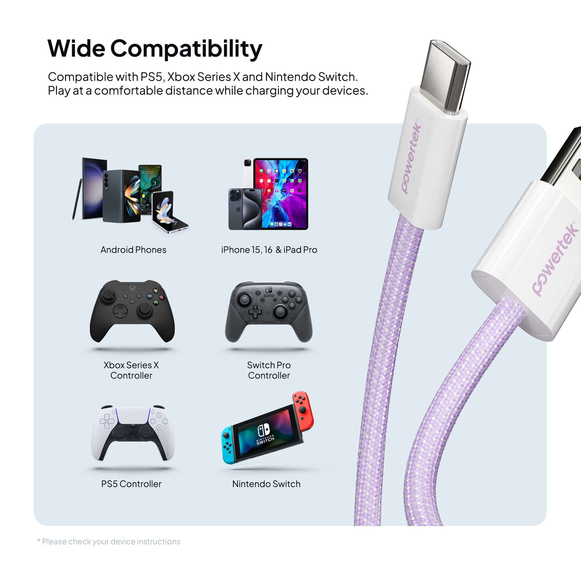 Liquipel Powertek Pastel Braided USB-A to USB-C - Purple