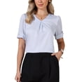 thumbnail image 2 of INSPIRE CHIC Elegant Satin Blouse for Women Dressy Casual V Neck Short Sleeve Business Work Shirt L Light Blue, 2 of 6