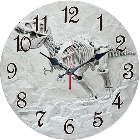 Hoease 10 Inch Silent Wall Clock, T Rex Dinosaur Skeleton Fossil Decorative Wall Clock, Battery photo Hoease 10 Inch Silent Wall Clock, T Rex Dinosaur Skeleton Fossil Decorative Wall Clock, Battery