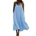 thumbnail image 2 of Grianlook Women Nightdress Scoop Neck Sleep Dress Solid Color Nightgowns Ladies Kaftan Loungewear Loose Sleeveless Sky Blue 3XL, 2 of 7