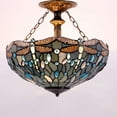 thumbnail image 4 of Tiffany Ceiling Light Fixture Semi Flush Mount 16" Sea Blue Stained Glass Dragonfly Shade Close to Dome Island Boho Hanging Lamp Decor Bedroom Kitchen Dining Living Room Entry Foyer Hallway WERFACTORY, 4 of 8