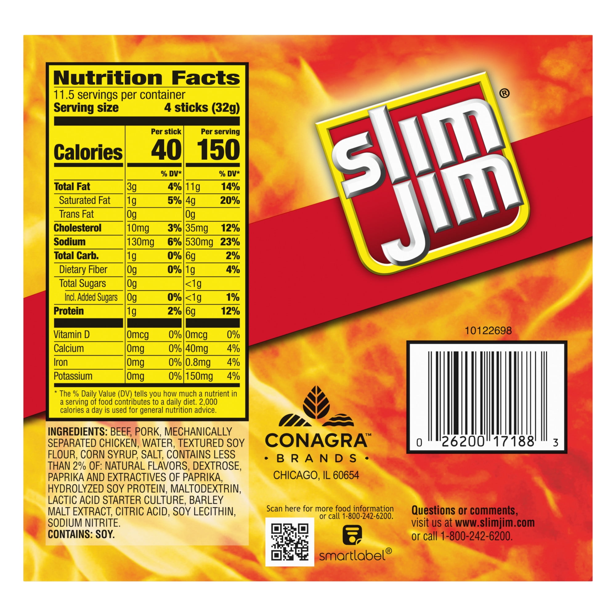 Slim Jim Smoked Meat Sticks, Original Flavor, 6g Protein Per Serving, Snack Size, 0.28 oz. (46 Count)