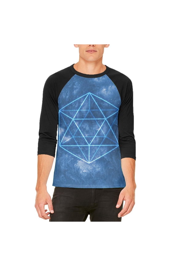 Sacred Geometry Icosahedron Crystal Wind Mens Raglan T Shirt White-Black X-LG