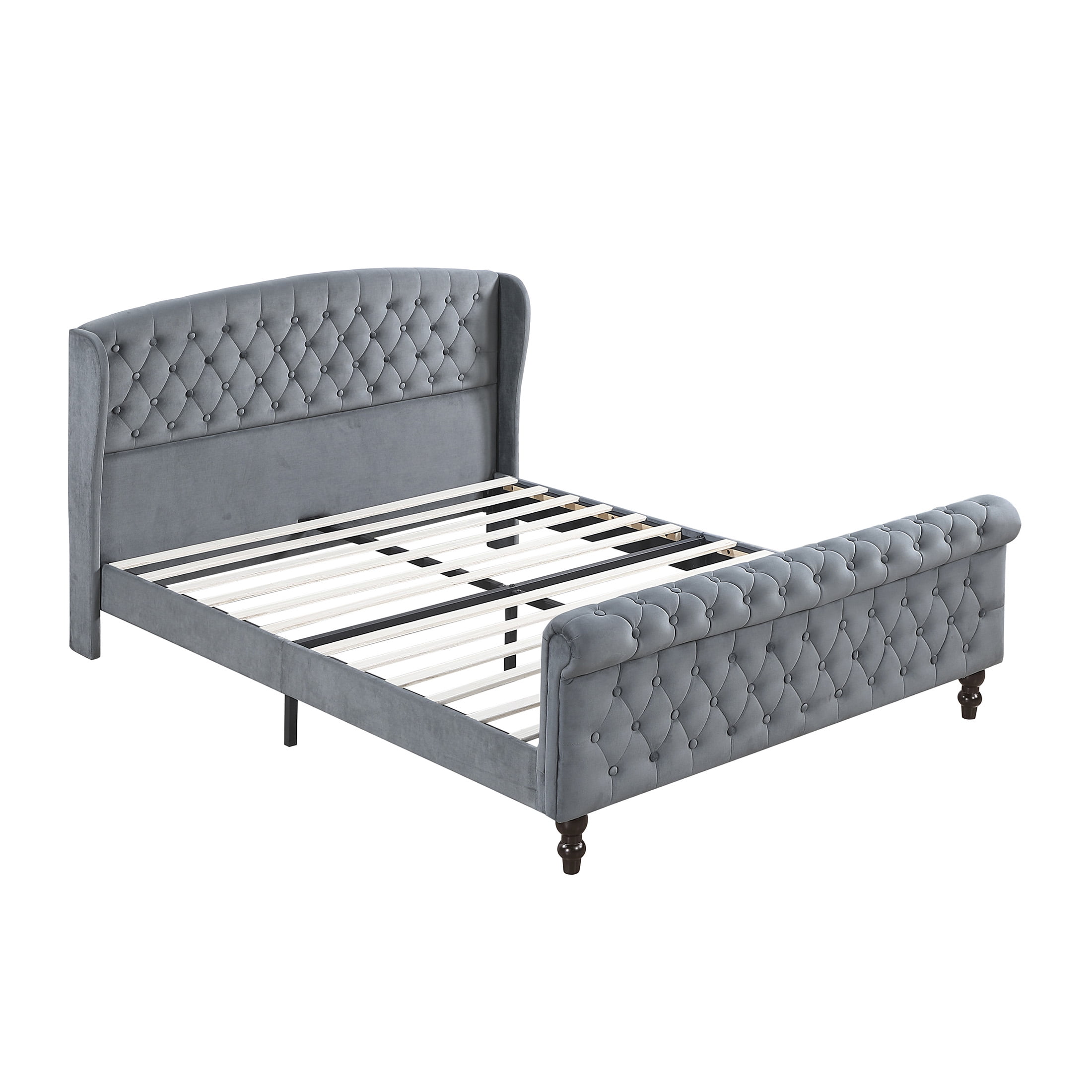 OakvillePark Tova 42"H Velvet Upholstered Platform Bed, Queen, Dark Gray