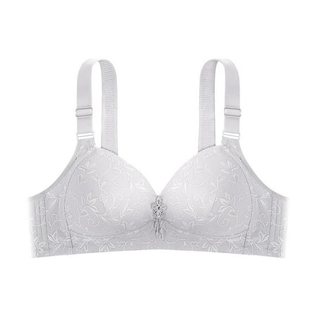 REORIAFEE Full Support Bras for Women Gathered Together Wirefree Bras Floral Prints Adjustable Straps Brassiere Comfy Spaghetti Straps Breathable Corset Underwear Comfortable Lingerie Gray XXL