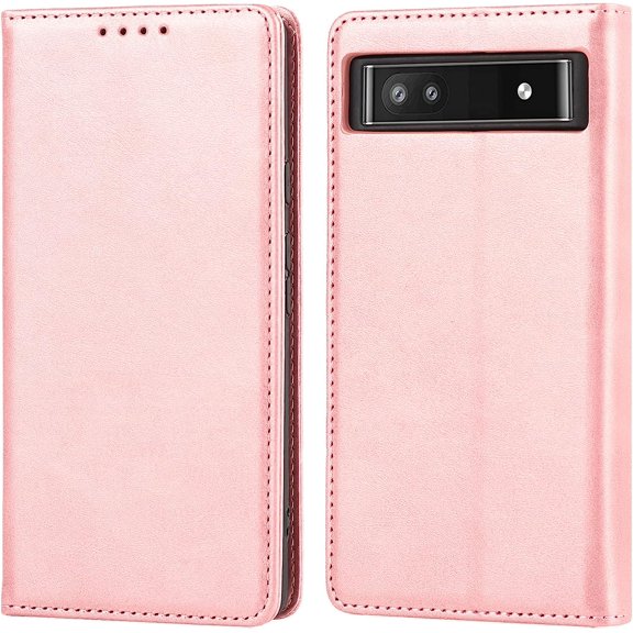 for Google Pixel 6a Wallet Case,Premium PU Leather Flip Folio Case with Card Slot,Stand Holder,Magnetic Closure TPU Shockproof Interior Protective Case for Google Pixel 6a,Rose Gold