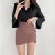 thumbnail image 2 of Falda ajustada marrón para mujer, minivestido de cintura alta, elástica, irregular, profesional, ajustada, temporada de otoño, 2 of 5