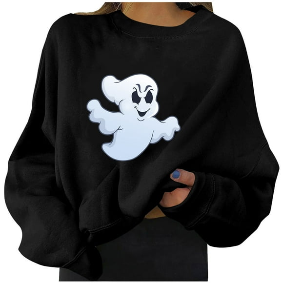 Amzcrzy Womens Sweatshirts Halloween Sweatshirt Women's Round Neck Halloween Printed Long Sleeved Top Sweater Sweatshirts for Women Women's Sweatshirts and Hoodies Crewneck Sweatshirt L
