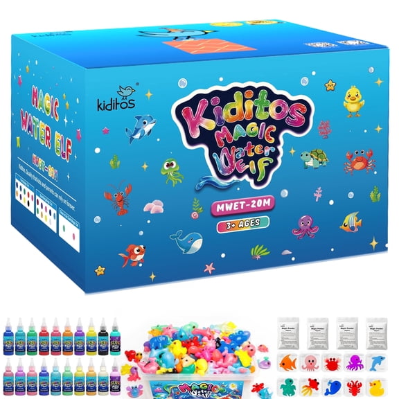 Kiditos Magic Water Elf Toy Kit, Aqua Fairy Water Gel Kit-20 Magic Gels &10 Molds–Make Your Own Water Pets&Squishy Toys–Creativity DIY Craft Kit,Birthday Gifts&Party Favors for Kids Ages 3 