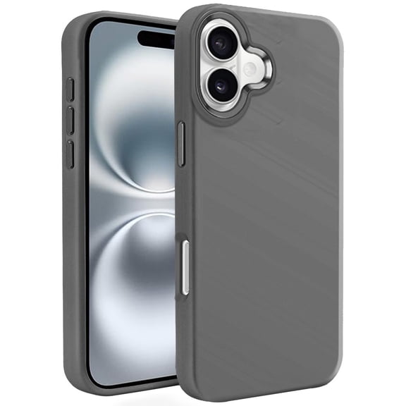 For iPhone 16 6.1 inch Premium LIQUID Silicone with Metal Buttons and Camera Edges Case Cover - Grey