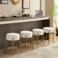 thumbnail image 3 of 24" Modern Round Bar Stools Set of 2,Contemporary Upholstered Barstools with Golden Legs,Counter Height Bar Stools for Kitchens, Coffee Shops and Bar Stores,Beige, 3 of 7