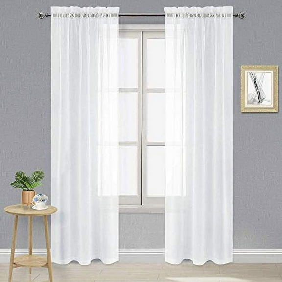 DWCN White Sheer Curtains Semi Transparent Voile Rod Pocket Curtains for Bedroom and Living Room, 42 x 84 inches Long, Set of 2 Panels