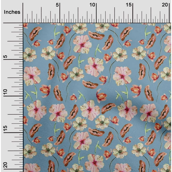 oneOone Viscose Jersey Grayish Blue Fabric Flower Watercolor Quilting Supplies Print Sewing Fabric By The Yard 60 Inch Wide